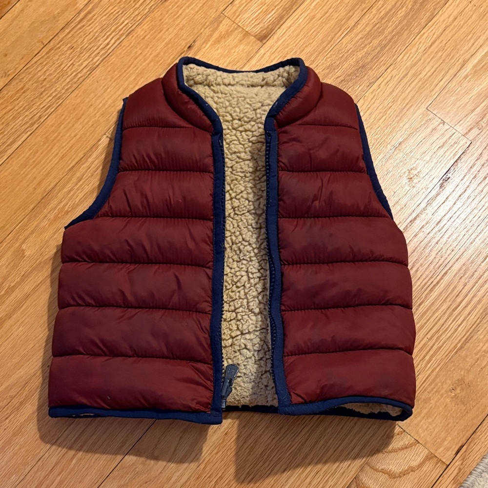 GAP Kids Maroon Puffer Vest with Navy Trim